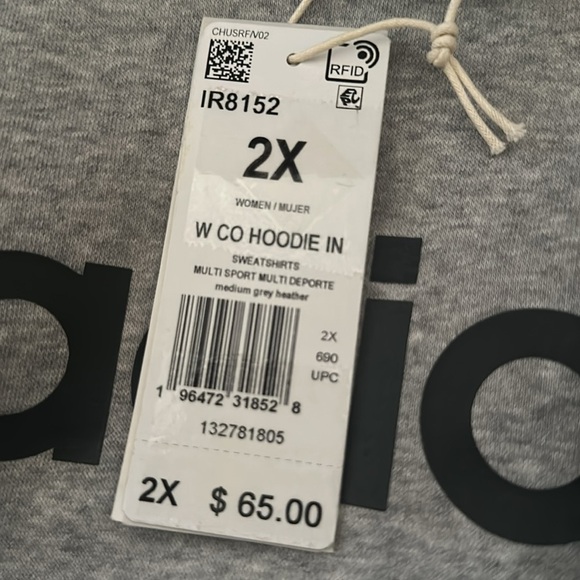 Adidas Trendy Plus Size Pullover Logo Grey Heather fleece lined size 2X NWT - Picture 3 of 8